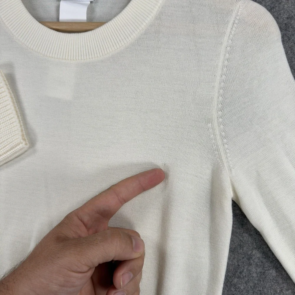 Akris Punto Sweater Womens Small White 100% Virgin Wool Crewneck Pullover Knit